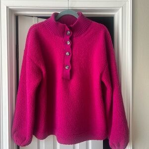 LOFT Bright Pink Cowl Neck Sweater - Sherpa Size L